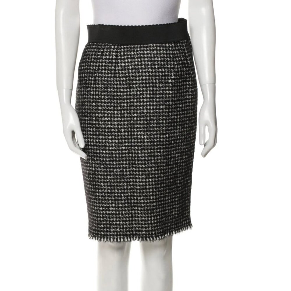 Dolce & Gabbana Black/White Tweed Fringe Skirt